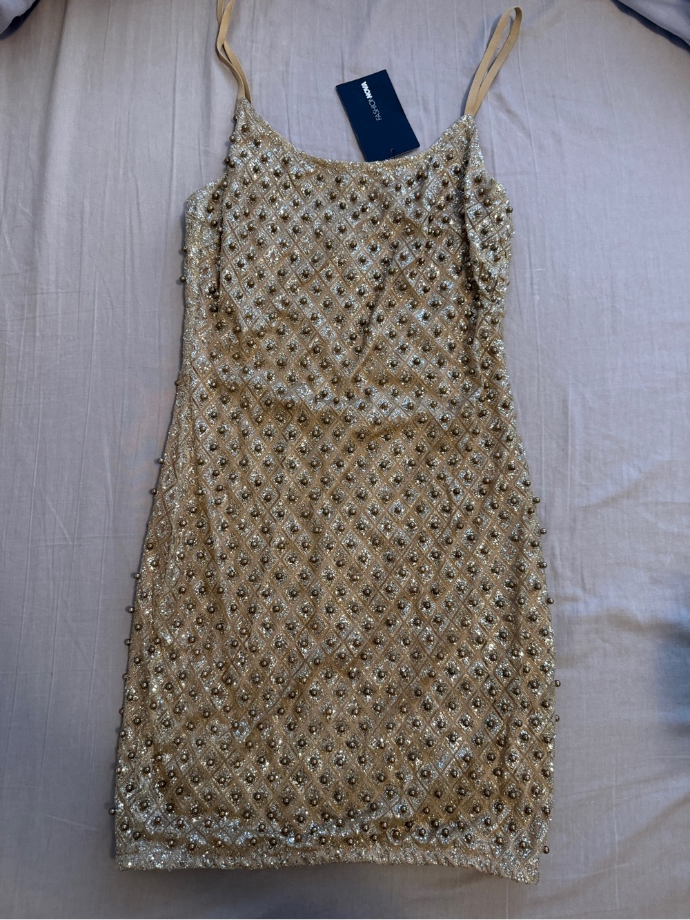 Fashion Nova Gold Embellished Mini Dress NWT